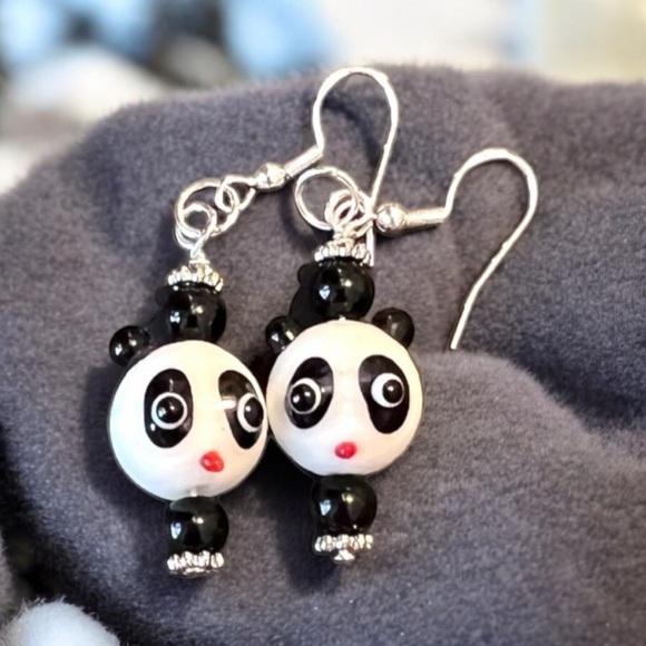 Glass Panda Bear Earrings Panda earrings Panda bear earrings. Adorable - Picture 9 of 17